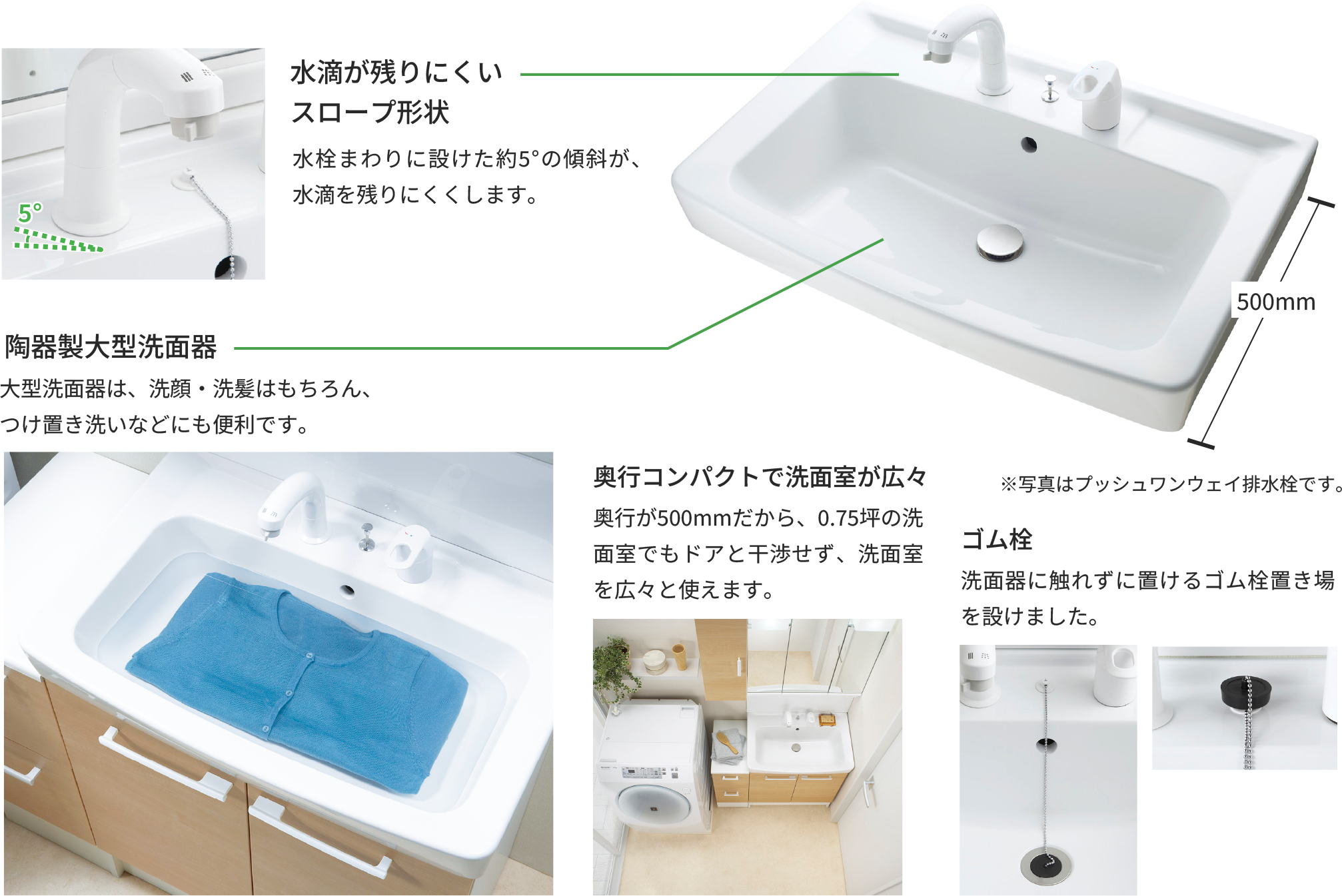 コンパクトな奥行でもゆったり使える洗面器